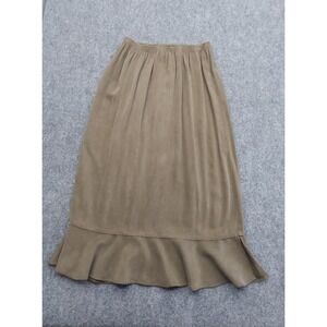Tianello Skirt Womens Large Olive Green Midi Flare Ruffle Hem Rayon USA Made